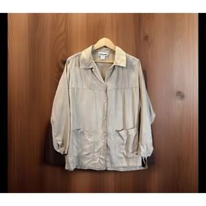 Vintage Liz & Me Silk Shirt Smock 1X P Big Pockets Beige‎ Lagenlook Button Top